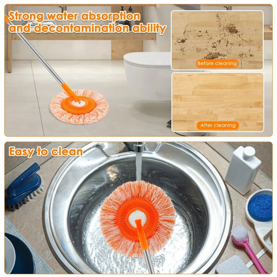 360° Spin Mop with Extendable Handle & Washable Microfiber Head