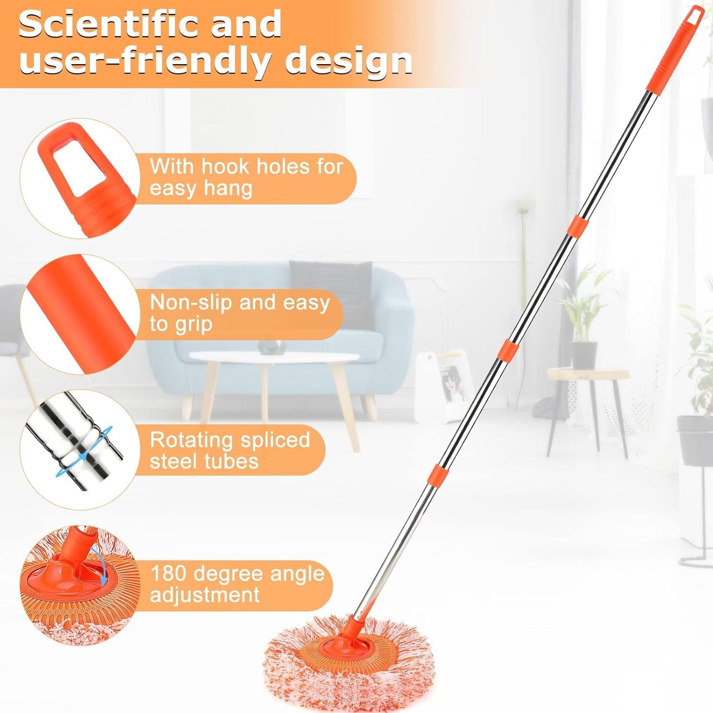 360° Spin Mop with Extendable Handle & Washable Microfiber Head